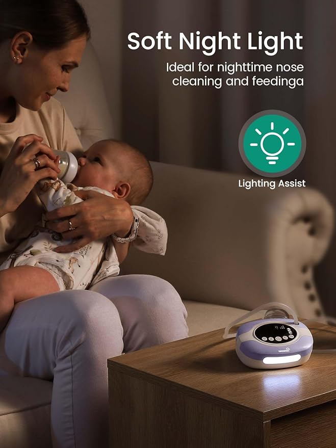GROWNSY Electric Nose Suction for Baby, Hospital-Grade Nasal Aspirator with Night Light,Soothing Lullabies, Baby Nose Sucker with 9 Adjustable Suction Levels, Purple