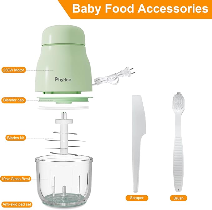 Baby Food Maker, Green Baby Food Blender, 10oz Baby Food Puree Maker, Food Processor for Baby Foods Fruit Vegetable Meat, 10-Second Quick Soft Food Prep for Baby