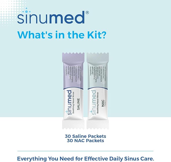 Sinus Rinse, 60PK Refill Nasal Rinse Packets with NAC and Saline, Helps with Allergy, Congestion, Cold Symptoms