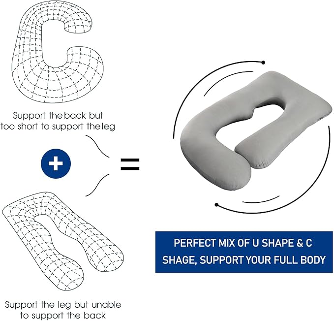 cauzyart Pregnancy Pillows for Sleeping, U Shaped Full Body Maternity Pillow with Removable Cooling Cover(Gray)