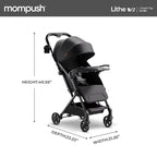Mompush Lithe V2 Lightweight Travel Stroller, Compact Foldable Baby Stroller with Travel Bag, One-Hand Fold Stroller, Snack Tray, Mechanical Recline Seat, Airplane-Ready, Organizer & Rain Cover
