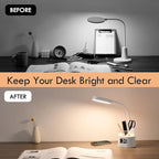 WILIT LED Desk Lamps for Home Office with Pen Holder, Table Lamp for Bedroom with USB Charging Port & Clock, RGB Night Light, Study Lamp for Kids Student, Desk Lamp for College Dorm Room Essentials