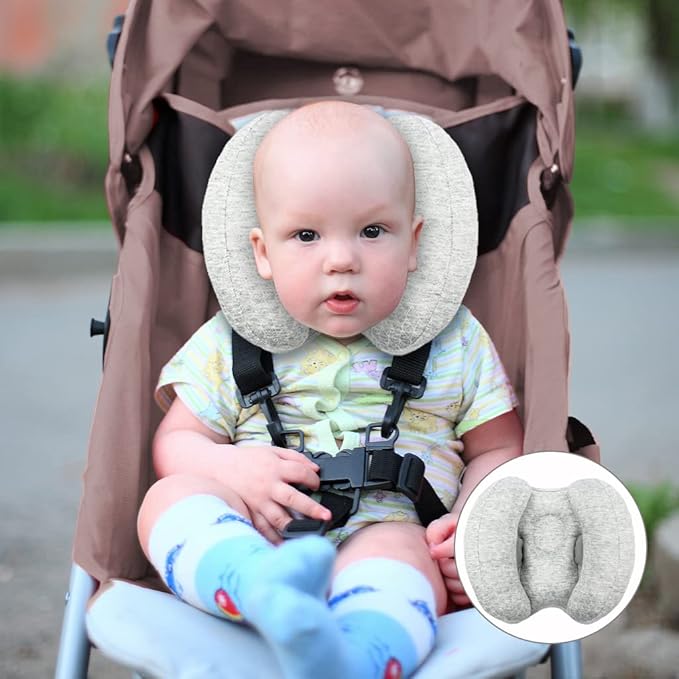 2 in 1 Baby Support Pillow, Adjustable Banana Shape Baby Neck Head Travel Pillow Stroller Insert Cushion for Kids, Toddler, Gray