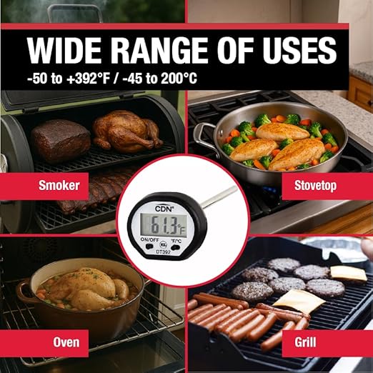 CDN Digital Thermometer | NSF Certified | ProAccurate® | 5" Stem with Protective Sheath | For Meat, Poultry, Candy | Easy One-Button Operation | DT392