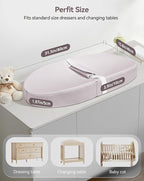 COMOMY Baby Changing Pad with Wipeable & Waterproof PU Cover, Contoured Diaper Changing Pad for Dresser with Non-Slip Safety Belt, Portable and Lightweight, Large Cushioned Foam, Lavender