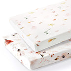 Stretchy Ultra Soft Jersey Knit Pack n Play Sheets Set 2 Pack, Portable/Mini Crib Sheets with Deep Pocket, Universal Fit Playard Pads Safe and Snug, Pretty Rose Flora for Girls, Orange Pink