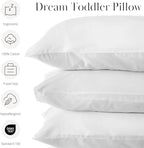 Dreamland Baby Premium Toddler Pillow and White Pillowcase, 13 x 18. Machine Washable, Ergonomic Kids Pillow + Ultra Soft Viscose Pillowcase. Mom-Owned US Business, Premium Materials