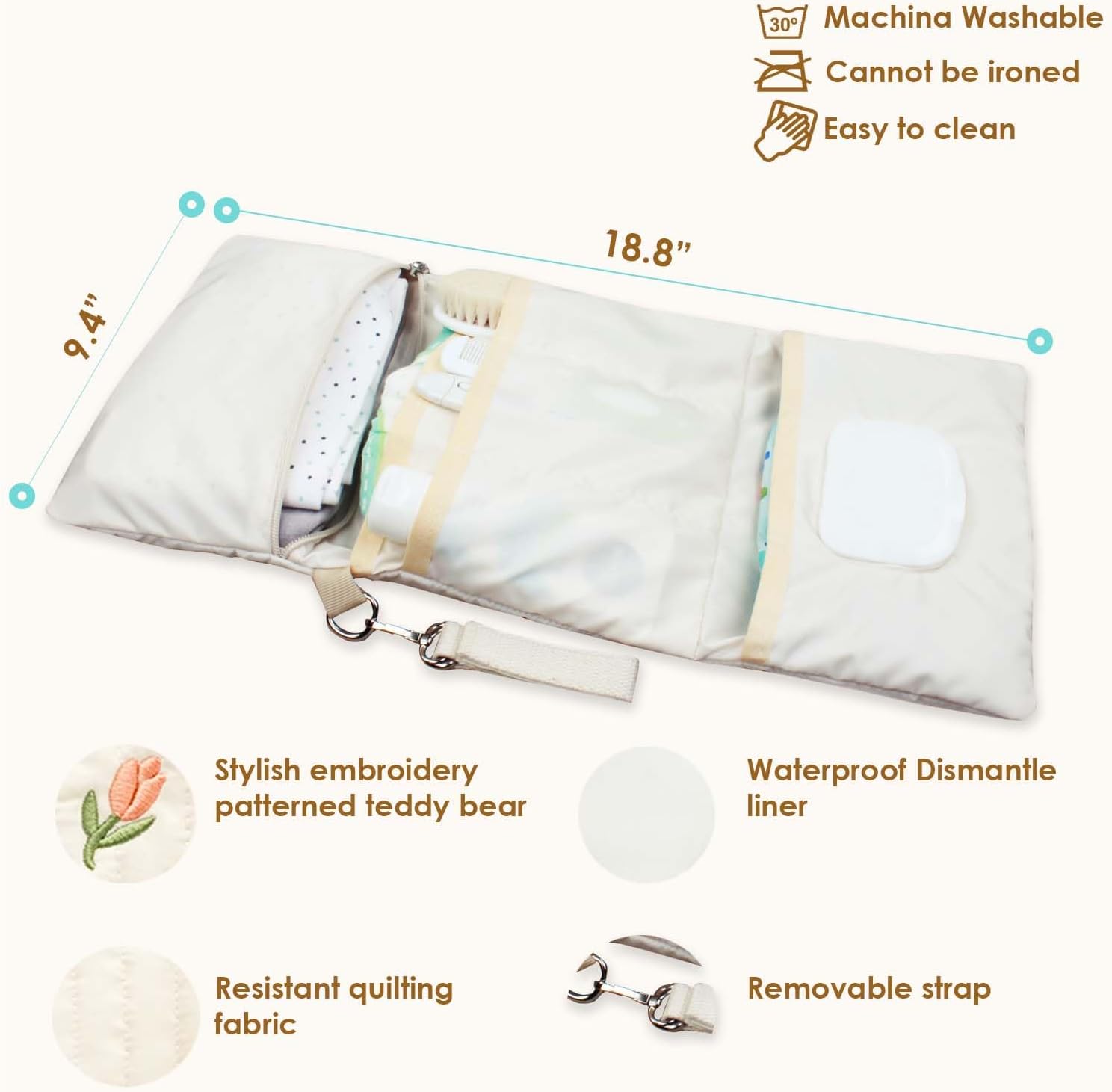 Baby Bag Organizer, Waterproof Mini Diaper, Foldable Mom Travel Set, Diaper Bag Organizer, with Gift for Baby Shower (Flower)