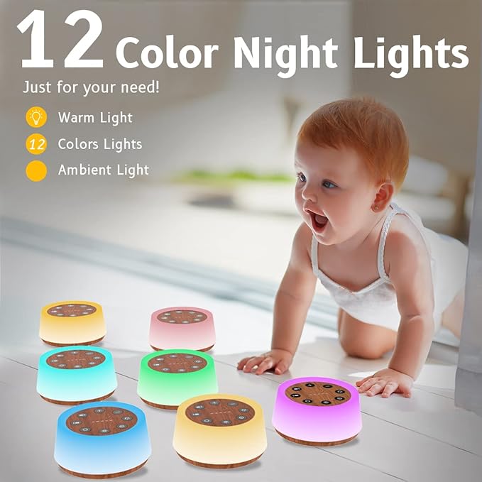 ColorsNoise Sound Machine and White Noise Machine with 30 Soothing Sounds with 12 Colors Baby Night Light with Memory Function (T-Wood)
