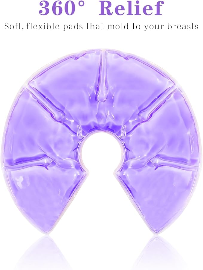 Breast Ice Packs, Hot & Cold Gel Therapy Pads for Breastfeeding, Postpartum Nursing, Engorgement, Mastitis, Pain Relief Breast Packs with Soft Covers, 2 Pack(Purple)