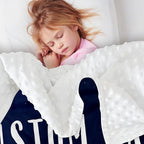 Custom Name Baby Blanket – Plush Flannel Receiving Swaddle with Double-Layer Dotted Backing – Astronauts and Blue Space Theme for Infants and Toddlers