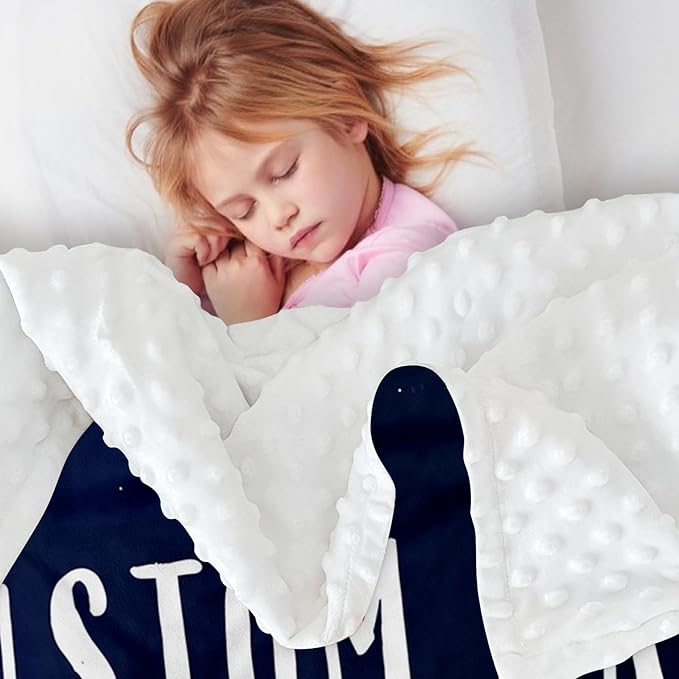 Custom Name Baby Blanket – Plush Flannel Receiving Swaddle with Double-Layer Dotted Backing – Astronauts and Blue Space Theme for Infants and Toddlers