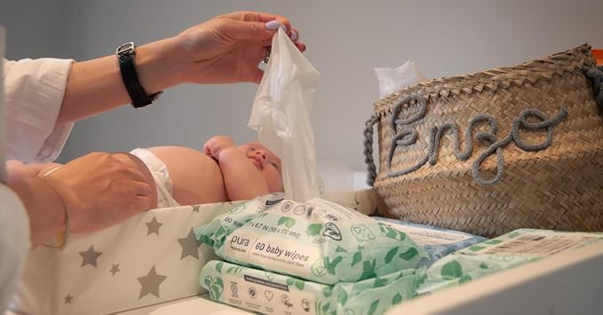 Pura Baby Wipes 3 x 60 per pack (180 Wipes) 100% Plastic-Free & Plant Based Wipes, 99% Water, Suitable for Sensitive & Eczema-prone Skin, Fragrance Free & Hypoallergenic, EWG, Cruelty Free (Pack of 2)