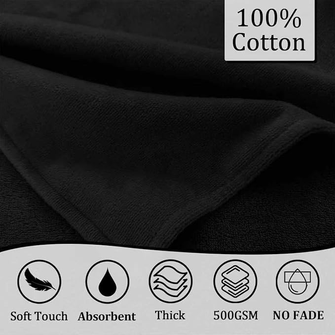 VOOVA & MOVAS Thick Baby Hooded Bath Towel - 100% Cotton,500GSM, 33x31.5 Inches,0-2Years, Super Absorbent Large Towel with Cute Elephant Ears Hood for Newborn, Baby, Infant, Black