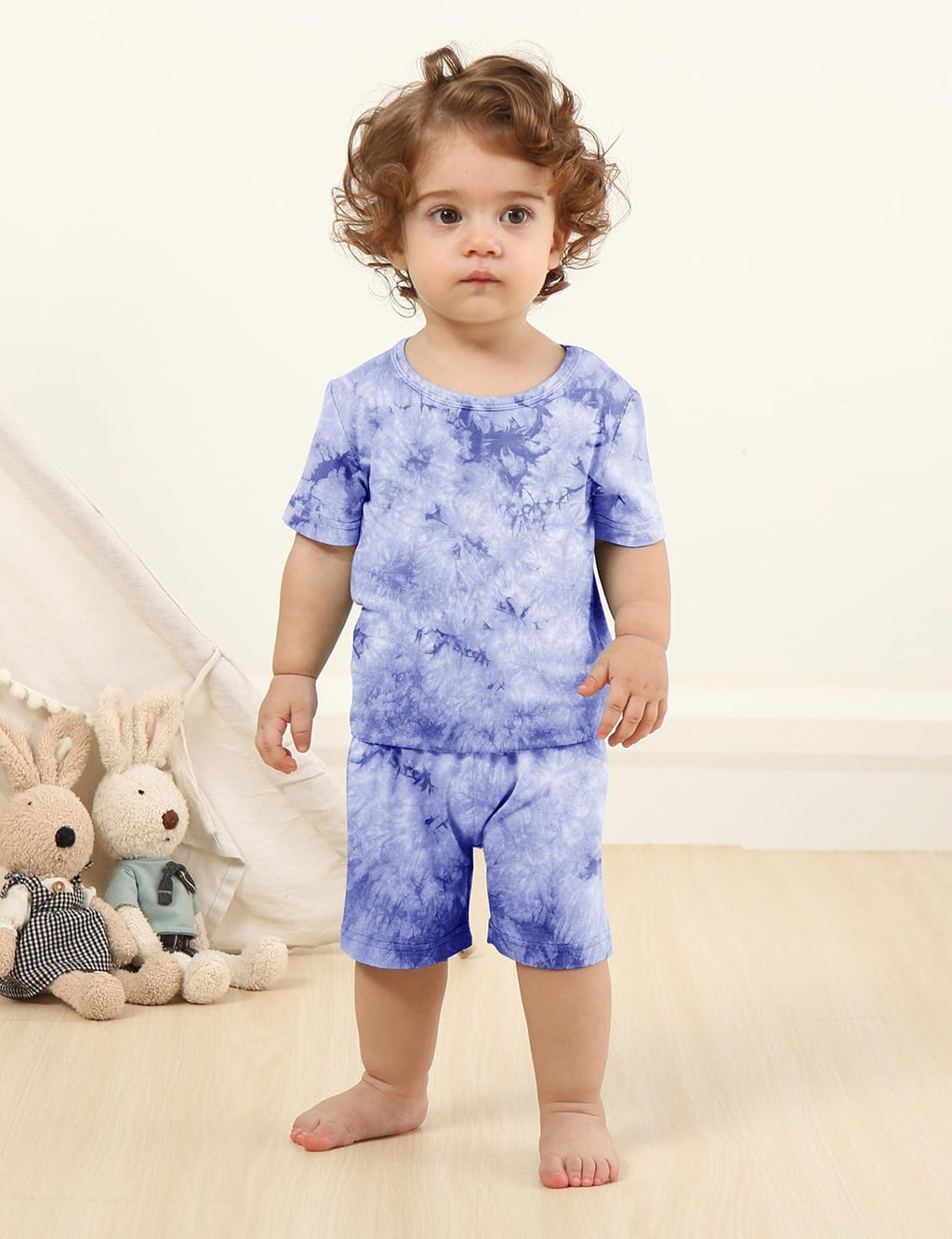 Jimonda Baby/Toddler Soft Sleepwear Short sleeve Kids Cool Pajama Outdoor 2-Piece Shirt&Shorts Casual sets Tie Dye PJ