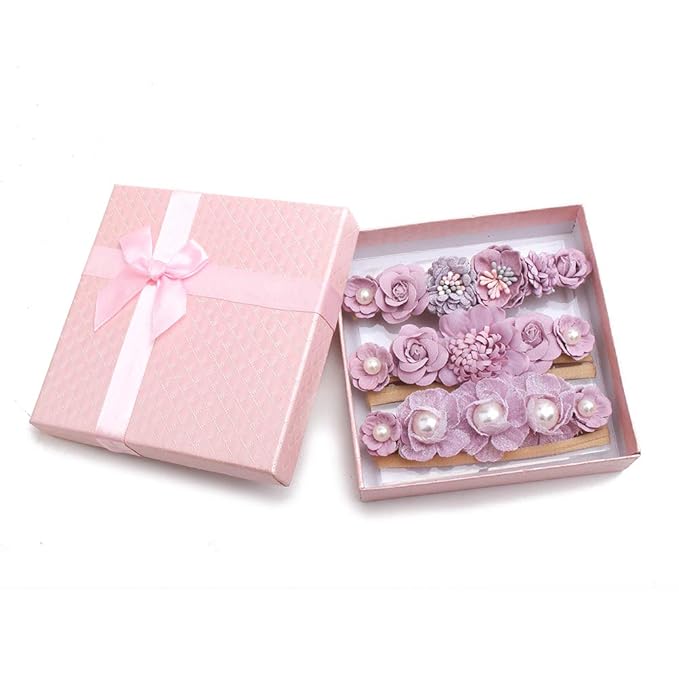 Baby Girl Nylon Headbands Flower Hair Bows Accessories-Elastic Hair Band Crown Handmade FLoral Wraps Birthday Gifts for Girls Newborn Infant Toddler 3Pcs