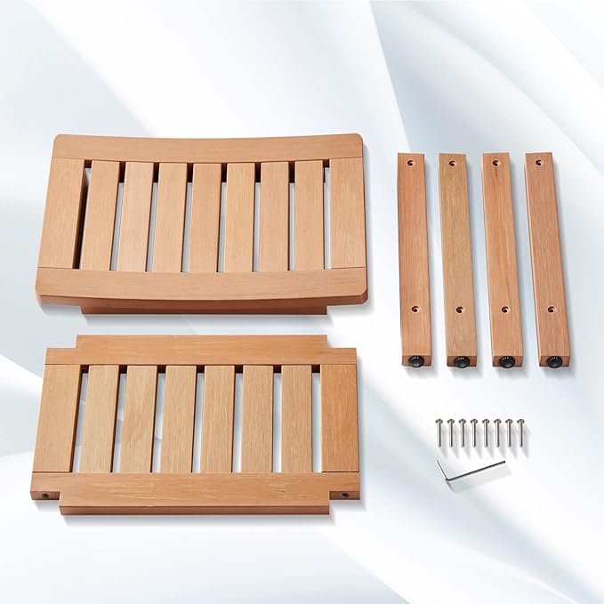 Psilvam Poly Lumber Shower Bench, Shower Stool with Storage Shelf, Water Resistant & Non-Slip Design Shower Seat for Bathroom, Living Room, Bedroom 21 1/4"×14"×18 1/2"（Teak Color）