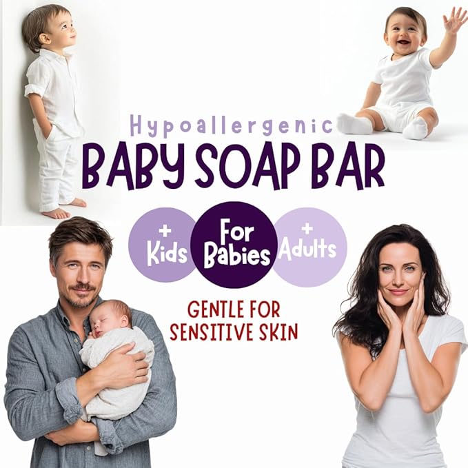 Hypoallergenic Baby Soap Bar for Sensitive Skin | Gentle Wash for Babies, Toddlers, Kids & adults | Relaxing Lavender Oil & Oatmeal | 7 Bars