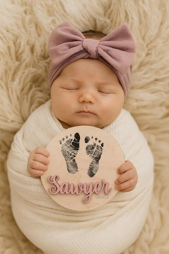Personalized Birth Announcement Sign, 3D Birth Stat Sign, Newborn Announcement Sign for Hospital, Pregnancy Announcement Photo Prop, Gender Reveal, Birth Footprint (Stat + Footprint + Name Sign)