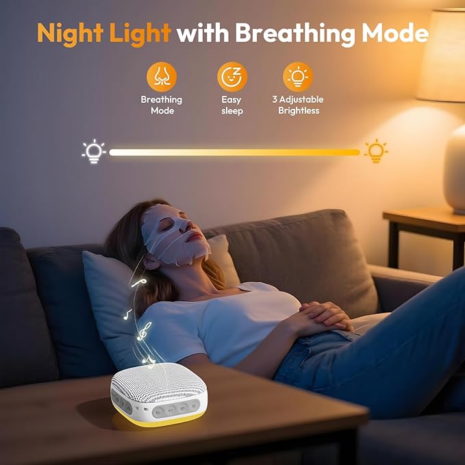 Portable Sound Machine for Travel, White Noise Sound Machine for Sleeping, 52-Hour Lasting Mini Noise Machine with 21 Quality Non-looping Sounds, Headphone Jack, Memory, Timer for Adults,Hotel (White)