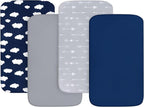4-Pack Fitted Pack and Play Sheets for Boys and Girls - Breathable, Soft Microfiber Baby Sheets in Grey and Navy
