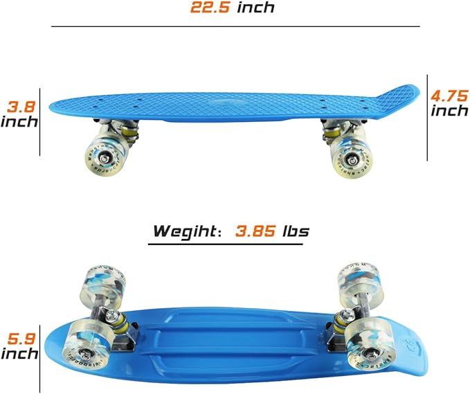 Skateboards Complete 22 Inch Mini Cruiser Retro Skateboard for Kids Boys Youths Beginners