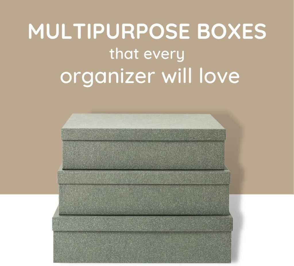 Soul & Lane Decorative Storage Boxes with Lids, Paper Storage Box Set for Keepsakes and Photos, Decorative Boxes for Home Decor, Stationery, Office Organizers, Gray Kraft