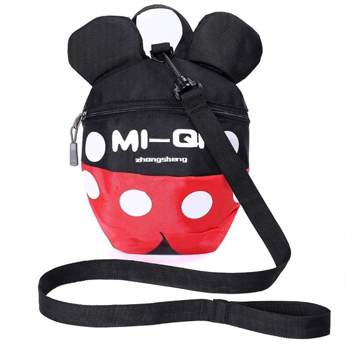 Baby Toddler Leash Baby Leash Backpack Little Kid Boys Girls Anti-Lost Travel Bag Harness Reins Cute Cartoon Backpacks with Safety Leash for Baby Backpack Leash for Toddlers 1-5 Years(Black red)
