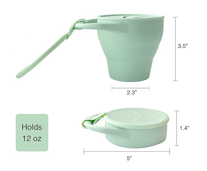 otterlove Collapsable Silicone Snack Container With Attachable Lid | 100% Pure LFGB Platinum Silicone with No Fillers | Snack Cup (2 Pack - Sage & Sand)
