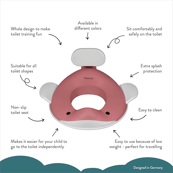 Kindsgut Potty Training Seat in whale design, designed in Germany, suitable for all toilet shapes non-slip toilet seat, Dusty Pink