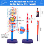 Meland Toddler Basketball Hoop, 4-in-1 Kids Basketball Hoop with Tball Set for Toddler & Baseball Pop Up Machine, Basketball Goal for Kid Sport Toys Indoor Outdoor Play Birthday Gift for Kids Toddlers