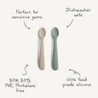 mushie Silicone Baby Feeding Spoons | 2 Pack (Cambridge Blue/Shifting Sand)