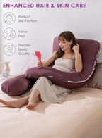 QUEEN ROSE Pregnancy Pillow, Maternity Body Pillow for Sleeping, U Shaped Pillow for Body Support Sleeping, Silky Satin Cover, Purple