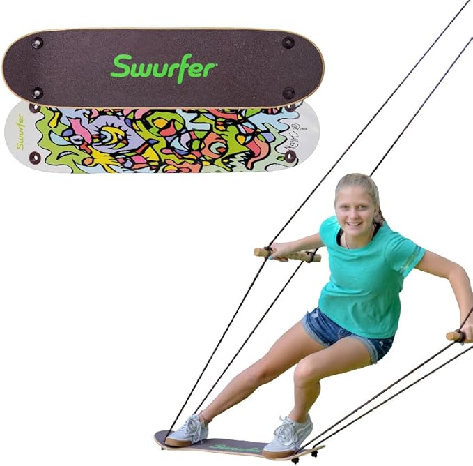 Swurfer TreeSkate Skateboard Swing, Outdoor Stand Up Surf Swing, Holds Up to 200 lbs, Ages 6 and Up, Adjustable Handles, Grip Tape, Kids Outdoor Play Equipment for Children and Adults (Waves)