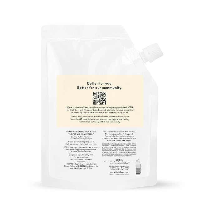SEEN Shampoo Eco-Refill -Non-Comedogenic & Sulfate-Free Hair Shampoo- Dermatologist-Developed - Safe for Sensitive, Eczema & Acne Prone Skin