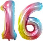 GOER Number 16 Balloons for 16th Birthday Sweet 16 Party Decorations,42 Inch Jumbo Foil Helium 61 Balloons for 61st Birthday Party Decoration (Rainbow)