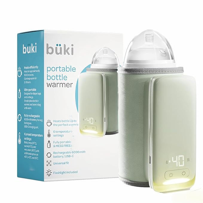 KinderSense Portable Bottle Warmer for Breastmilk or Baby Formula, by Kindersense - Leak-Proof Travel Warmer for Baby Bottles with Battery-Powered Temperature Display and Flashlight