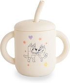 mushie x Bluey 100% Silicone Training Cup & Straw for Toddlers | 6 Months+ (Bluey Ivory)