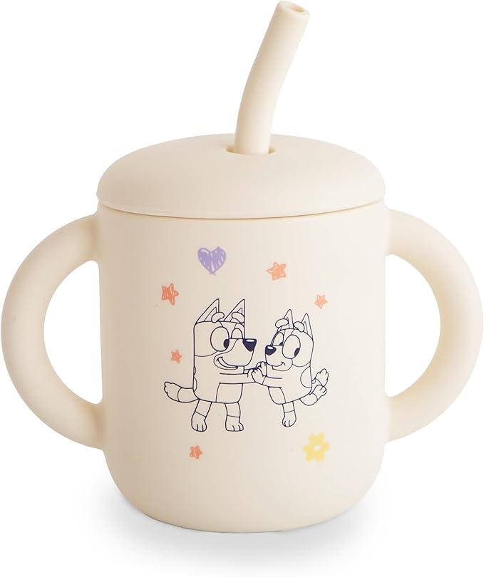 mushie x Bluey 100% Silicone Training Cup & Straw for Toddlers | 6 Months+ (Bluey Ivory)