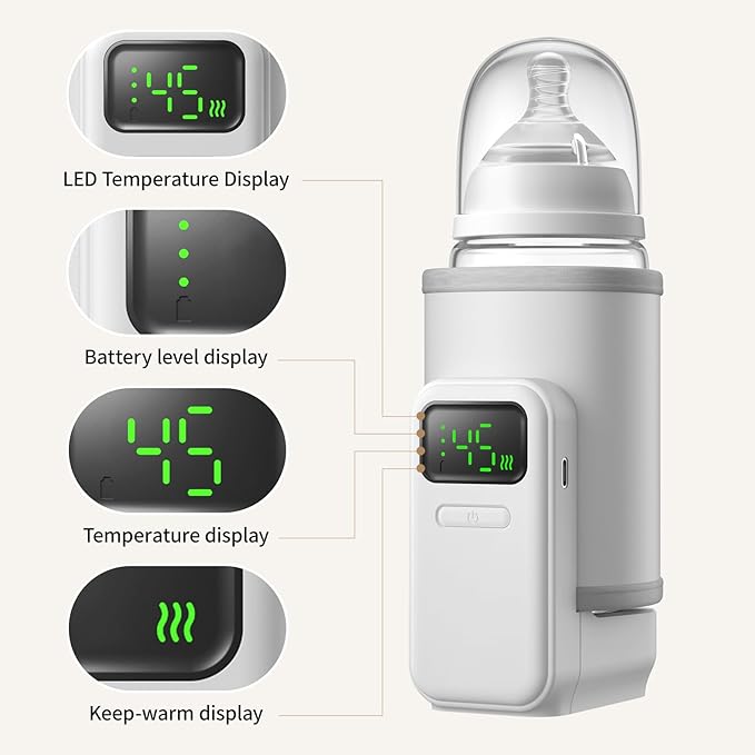 Portable Baby Milk Bottle Warmer for Travel,Breastfeeding Essentials,Baby Bottle-Feeding Bottle Warmer On The Go,Breastmilk Warmer for Baby,Rechargeable 5000 mAh Battery,Digital Display