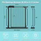 WAOWAO Baby Gate 38.58-43.31" Extra Wide Pressure Mounted Walk Through Swing Auto Close Safety Black Metal Toddler Kids Child Dog Pet Puppy for Stairs,Doorways,Kitchen