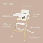 Unilove Grow with Me 2-in-1 Baby High Chair – Adjustable Toddler Chair with Baby Set, Removable Harness, One-Hand Seat & Footrest Adjustment, for Ages 6-60 Months - Sandy Beige