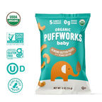 Puffworks Baby Organic Almond Butter Puffs, with Peanut Butter, Plant-Based Protein, USDA Organic, Gluten-Free, Vegan, Non-GMO, Kosher, 0.5 Ounce (Pack of 12)