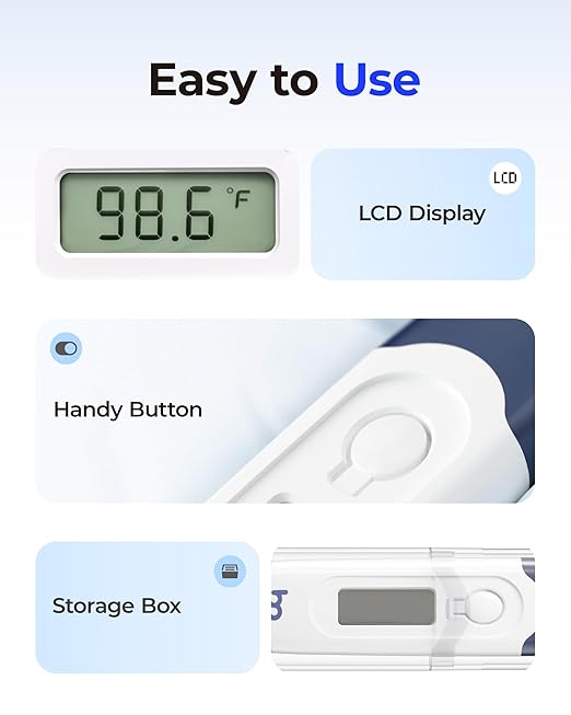 femometer Oral Thermometer for Adults and Kids, Fast Accurate Oral, Underarm & Rectal Digital Thermometer with Flexible Tip, Navy Blue