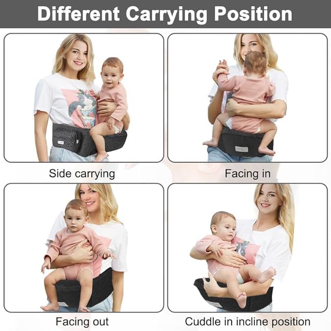 Baby Hip Carrier, Hip Seat Baby Carrierwith Adjustable Waistband, Ergonomic No-Slipped Seat, Breathable Materials for Newborns to Toddlers（Black