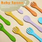 10 Pieces Baby Led Weaning Spoons and Forks Set Infant Silicone Spoon First Self Feed Baby training Utensils for Toddler First Stage Feeding Supplies for Kids Over 6 Months, 5 Pairs(Fresh Colors)
