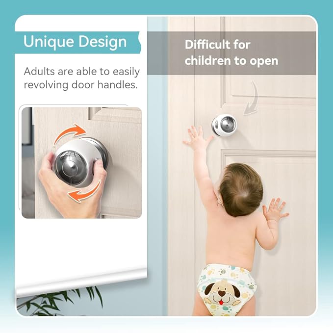 SAFELON 4 Pcs Transparent Safety Door Knob Covers for Toddler, Childproof Door Locks, Easy to Install (Clear-White)