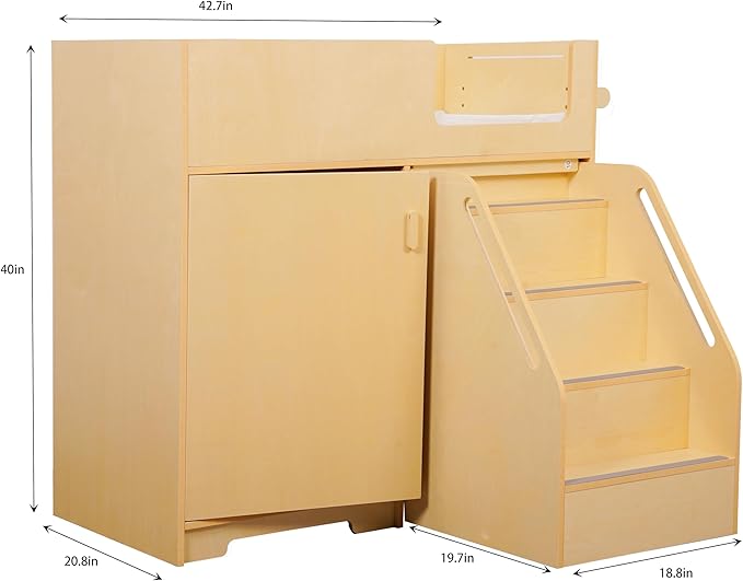 Portable Changing Table Dresser with Stairs on Wheels – Wooden Diaper Changing Station with 2 Storage Shelves, Paper Roller, and Changing Pad - Perfect for Babies and Toddlers