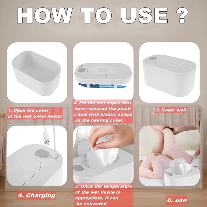 Portable Baby Wipe Warmer，Wipe Warmer and Baby Wet Wipes Dispenser to Even Heating, Wipe Heater with Temperature Display, Diaper Wipe Warmers for Home Car Travel Newborn Baby (White)