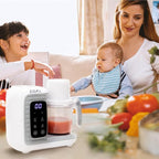 EVLA'S Double Baby Food Maker with 2 Steaming Baskets, Steamer, Blender, Grinder, Food Processor, Cook & Blends Healthy Baby Food in Minutes, Touch Screen, with 6 food pouches, White